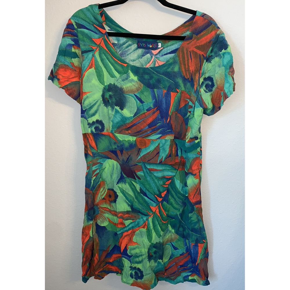 Jams World Tropical Beach Island Hawaiian Babydoll‎ Floral Short Dress Size XL